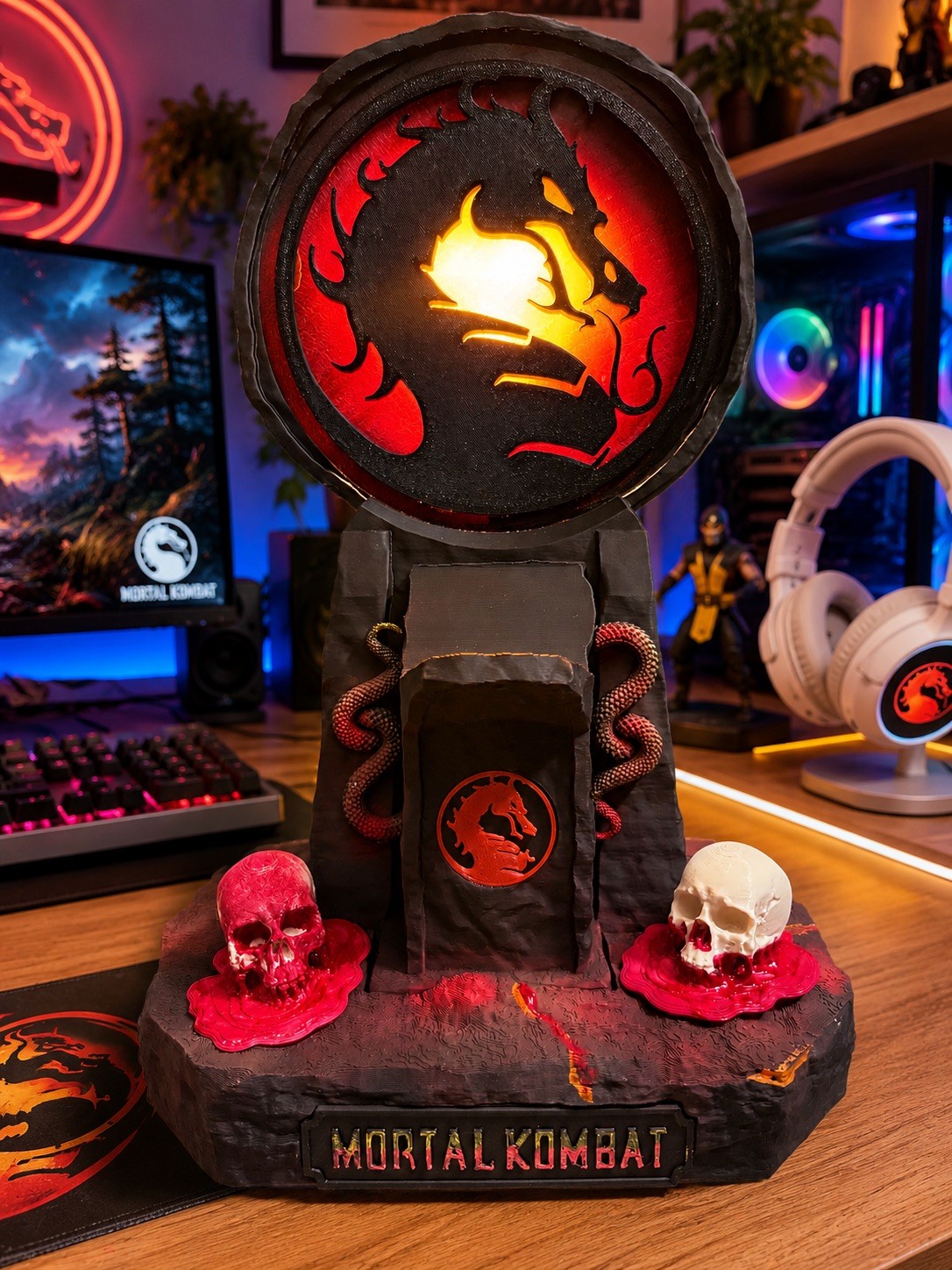 Mortal Kombat Light Up Universal Controller Holder-3D Printed-Hand Painting
