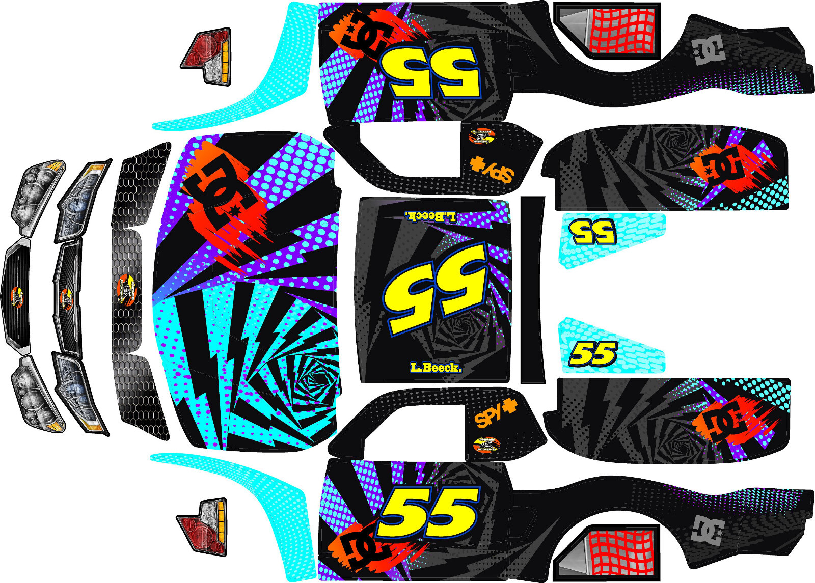 Losi 5ive T RC WRAP 5t HPI hoonage rovan wrap decals stickers lightning v1 BIG