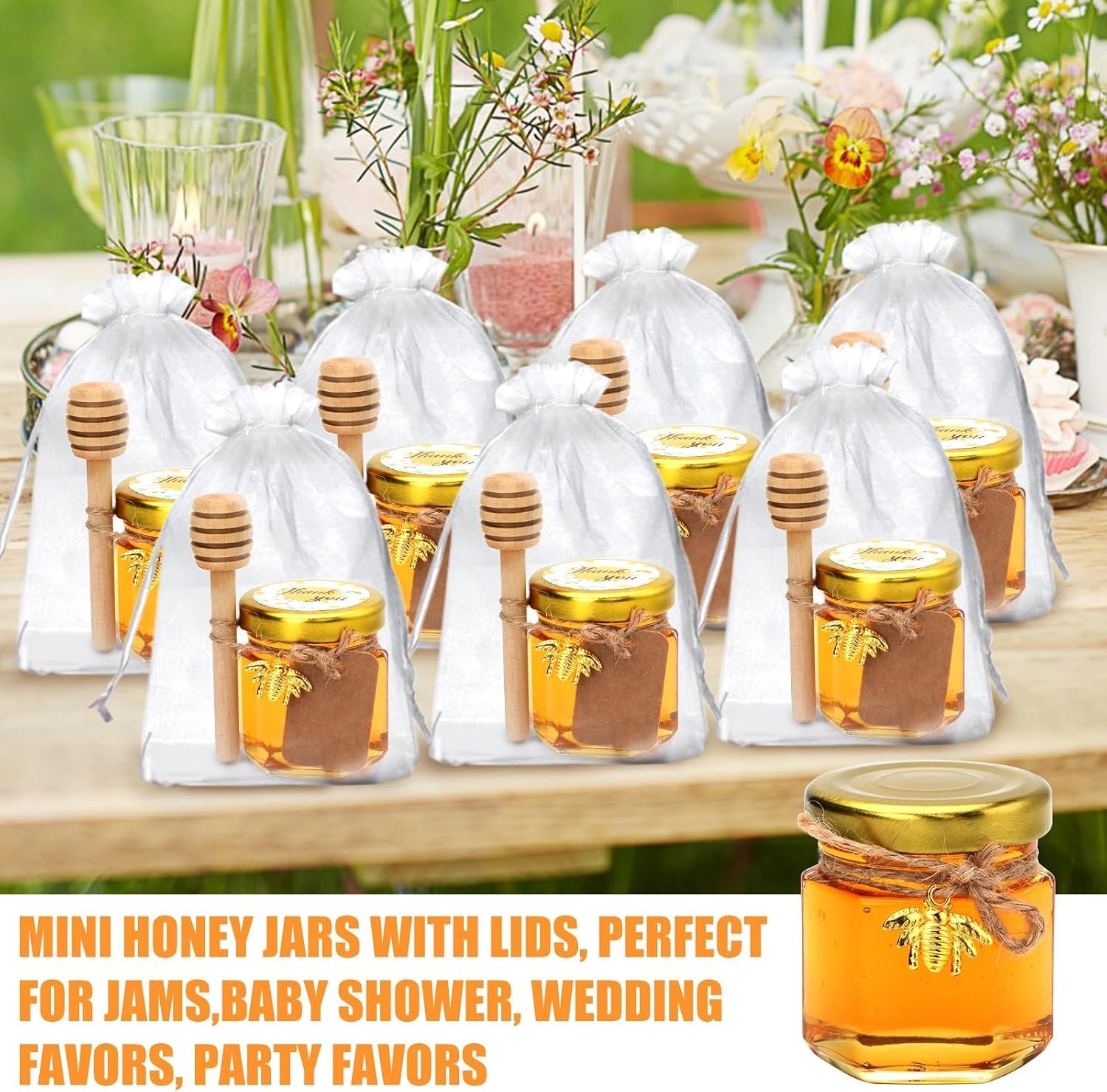 60-Pack Hexagonal Honey Cans with Bee Pendants
