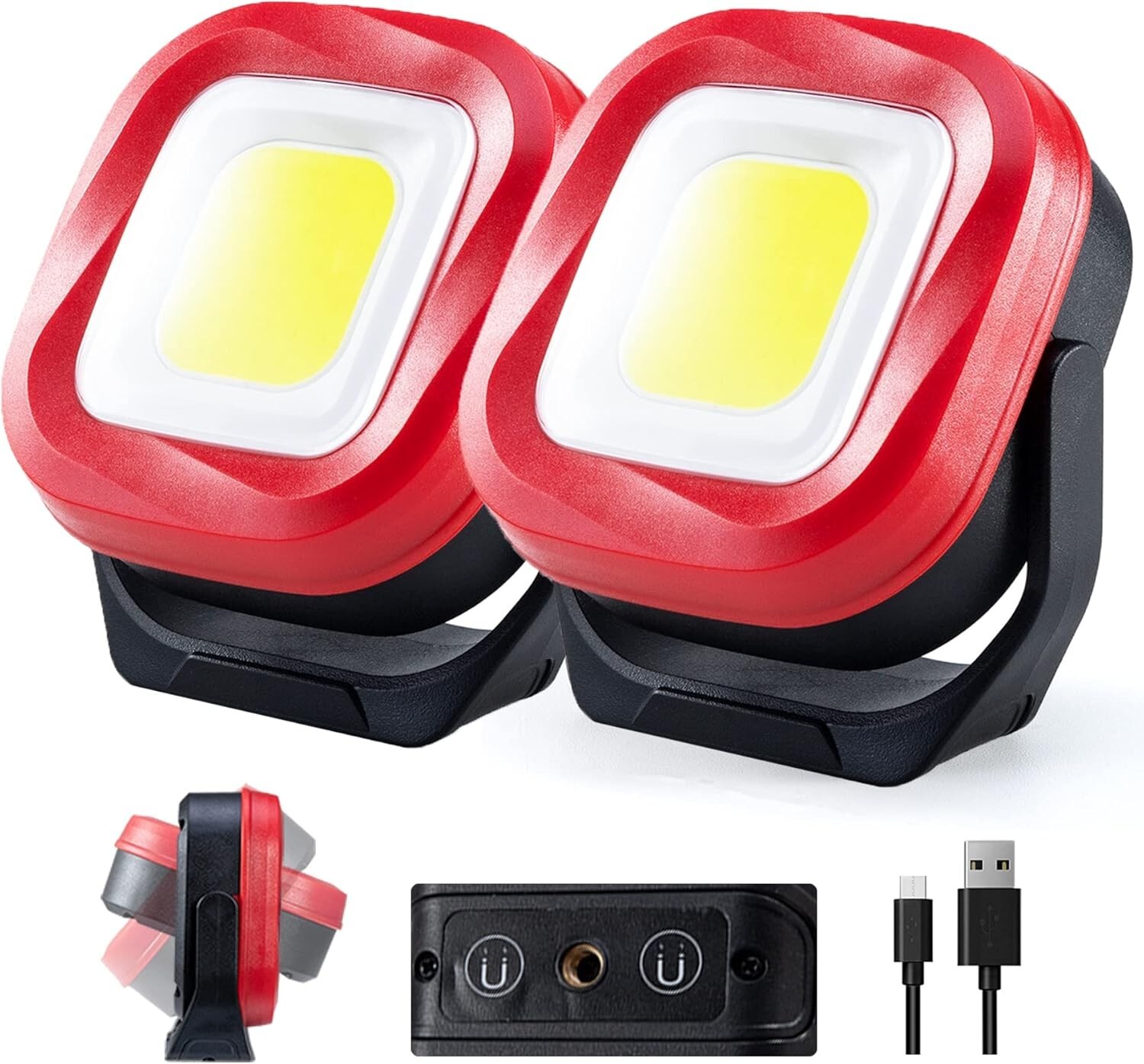 2 PCS Magnetic Work Light - 42 LED 1000LM Rechargeable Flashlight For Emergency