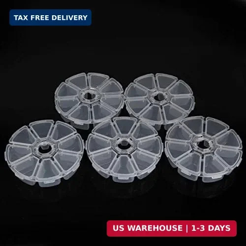 5Pcs 8 Compartments Plastic Clear Round Craft Gem Beads Display Storag