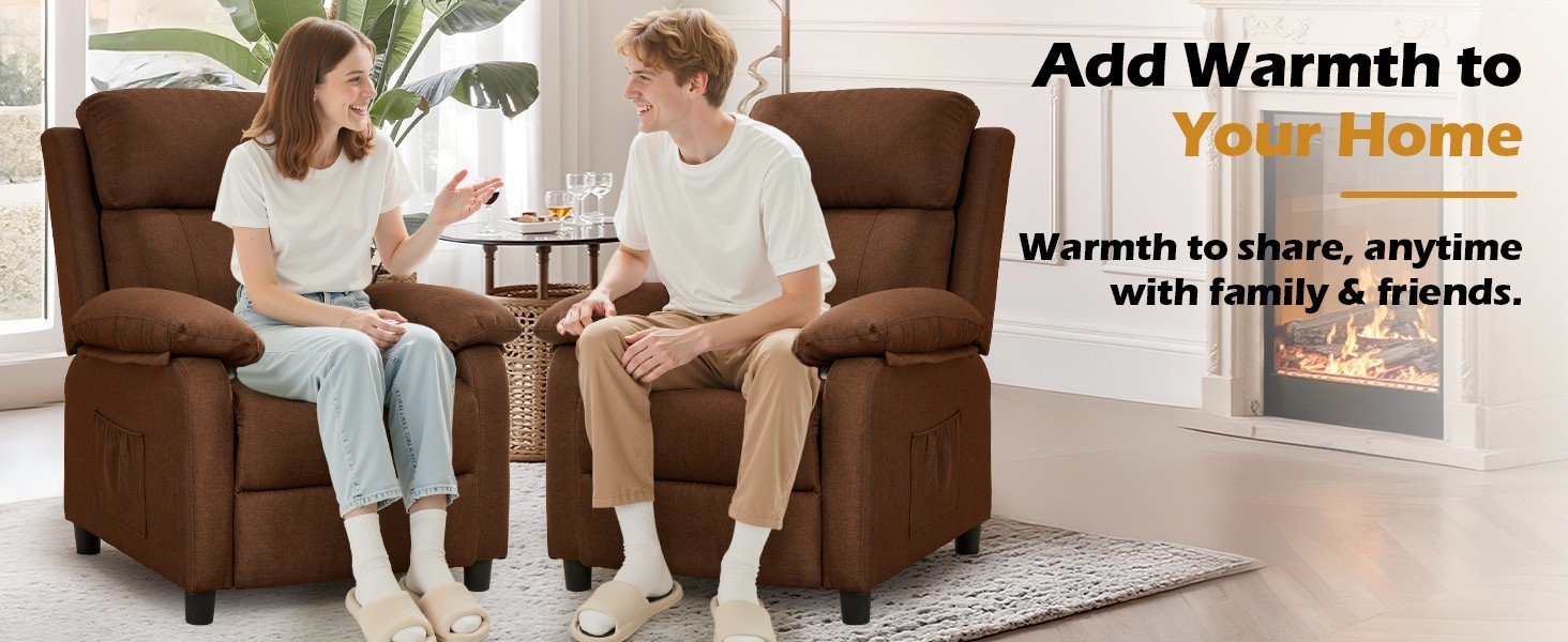 Korser Small Manual Push Back Recliner Chair with Side Pockets for Living Room