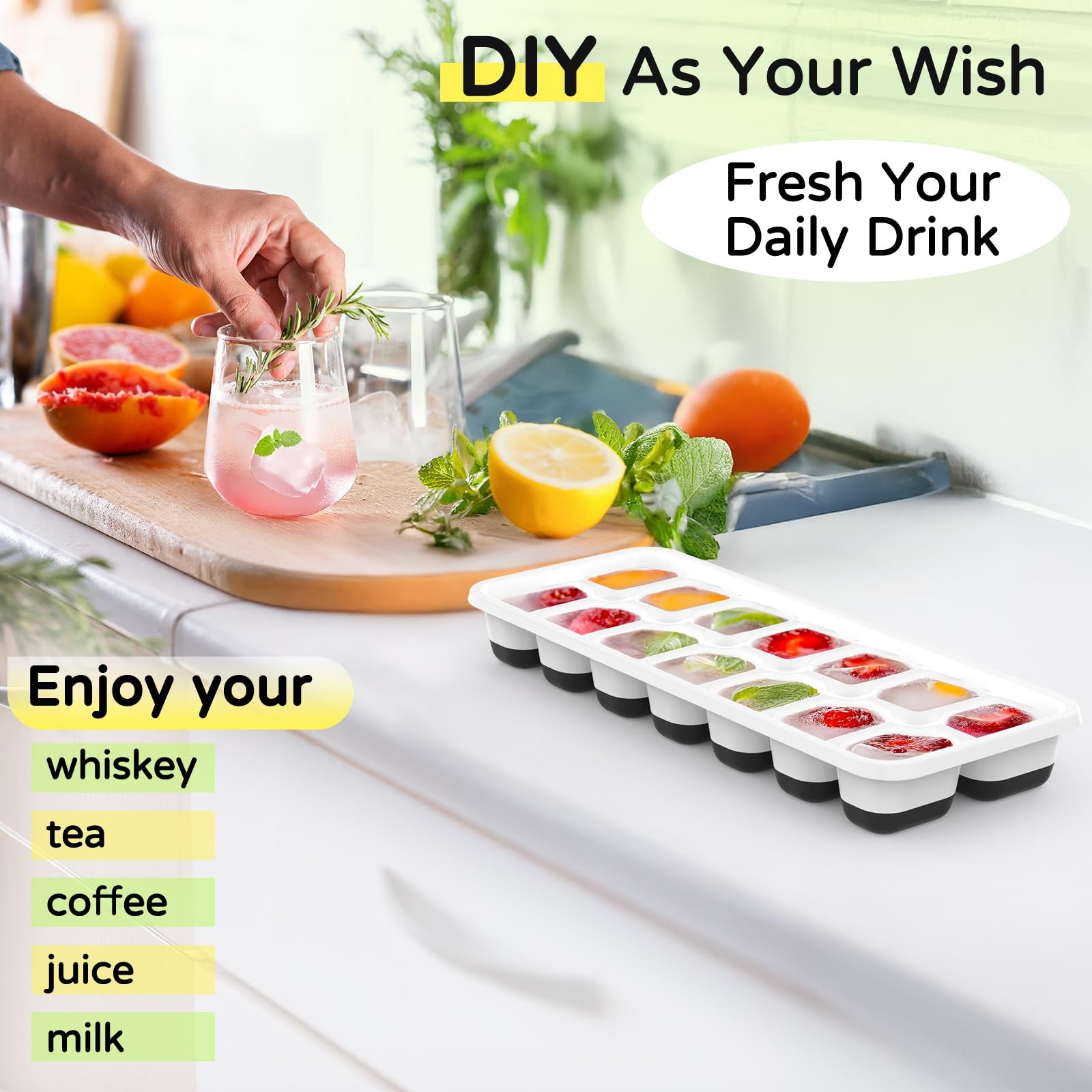 Ice Cube Tray 5 Pack, Stackable Silicone Trays with 5 pcs, Black