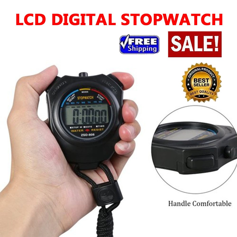 Digital LCD Stopwatch Sports Chronograph Counter Timer Odometer Black Watch USA