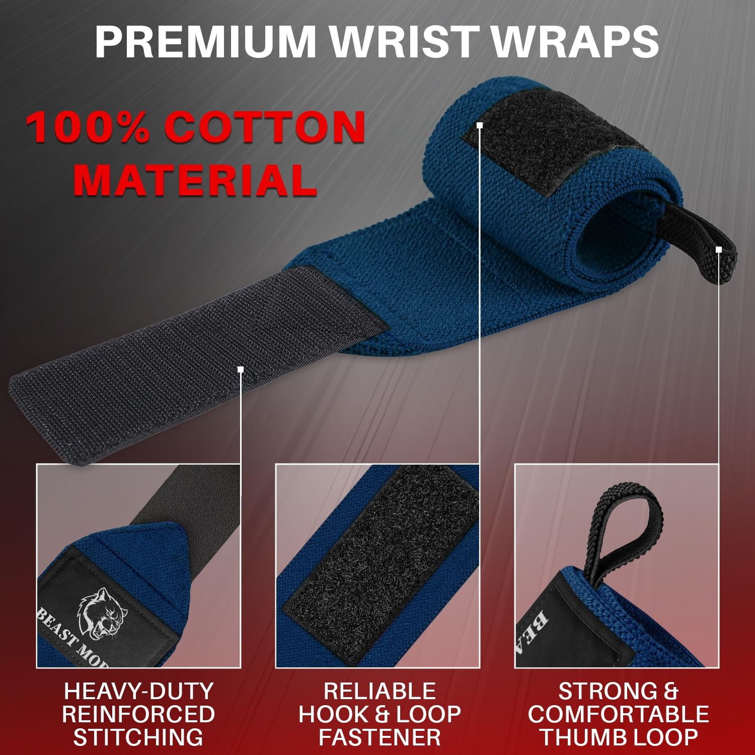 HeavyDuty Weightlifting Wrist Wraps with Thumb Loop for Powerlifting & Training