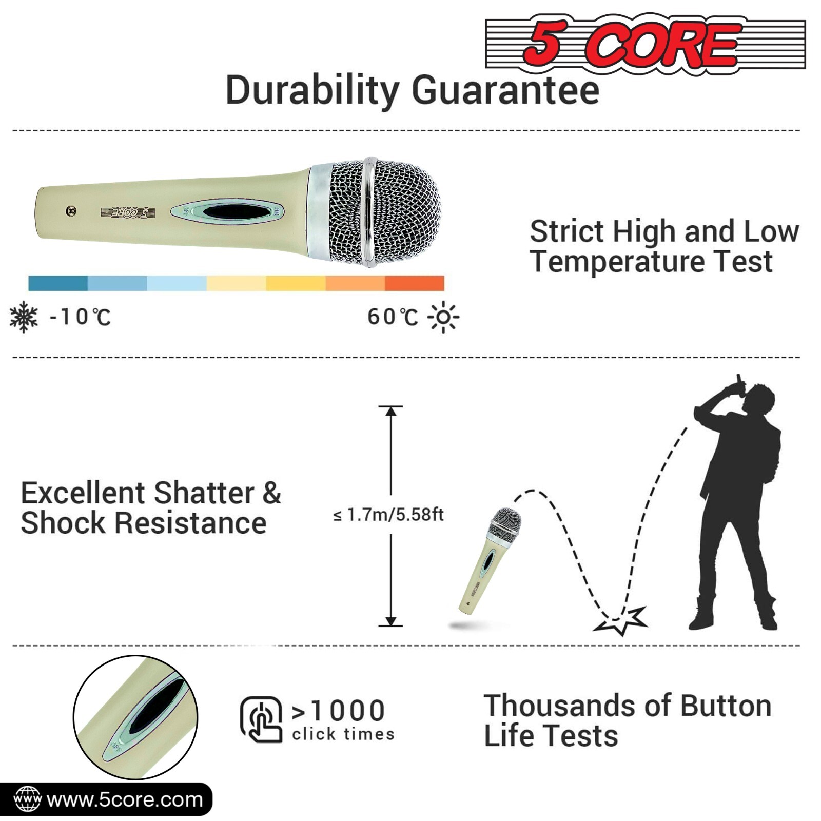 5Core Microphone Pro Microfono Dynamic Mic XLR Audio Cardiod Karaoke Vocal