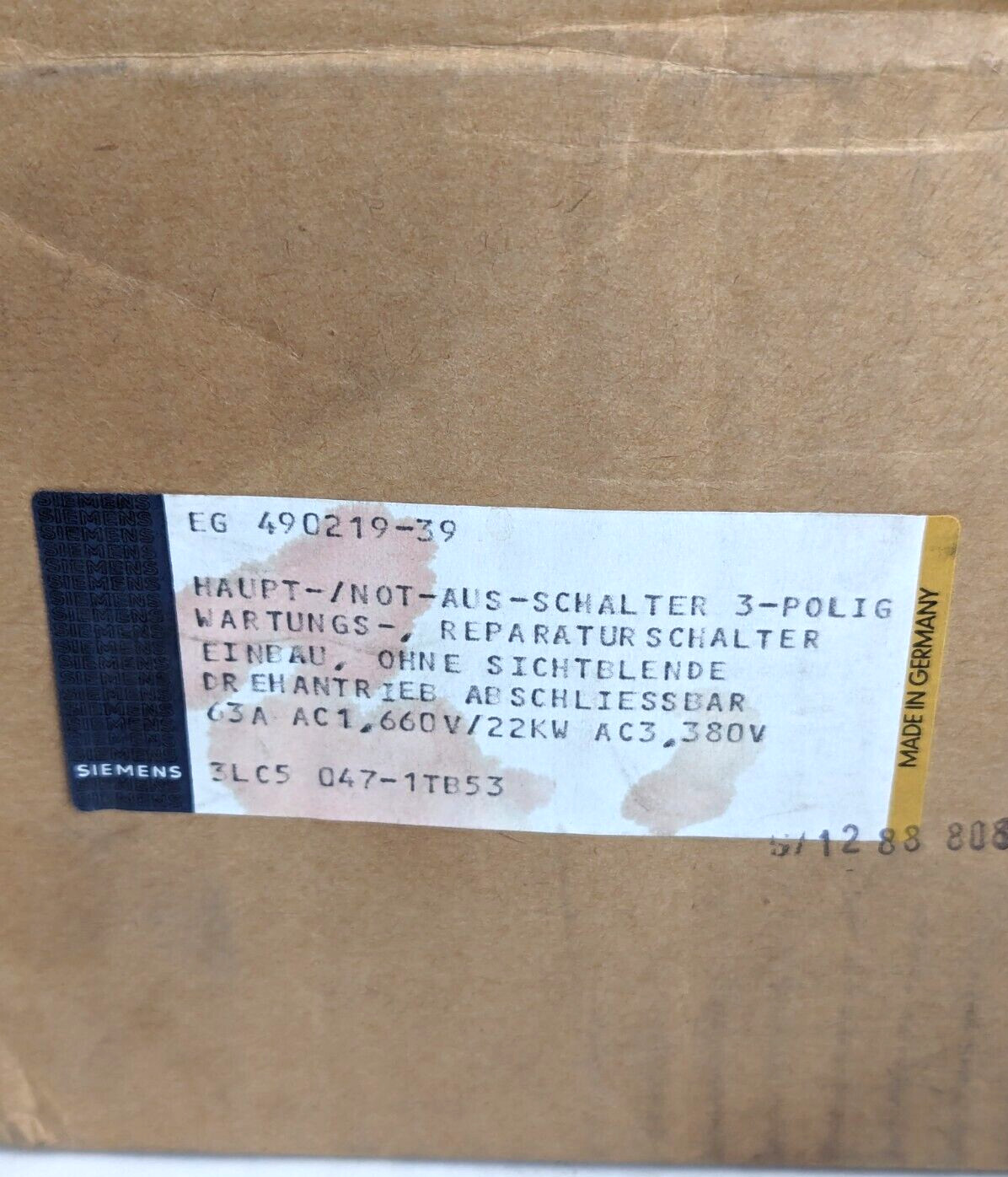 Siemens 3LC5 047-1TB53 main switch emergency stop switch NEW OVP