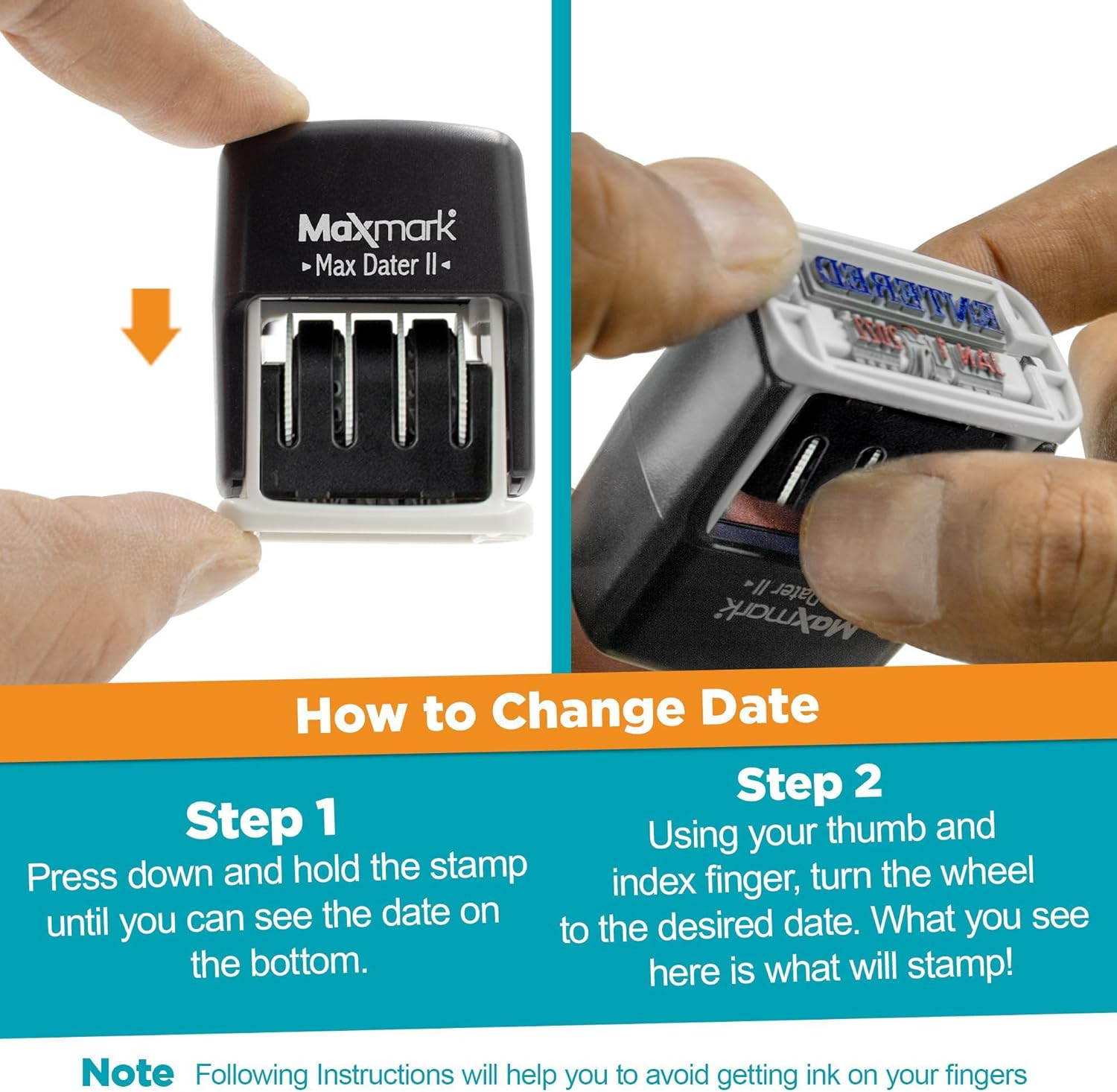 Self-Inking Rubber Date Office Stamp with Due by Phrase & Date - Red Ink (Max Da