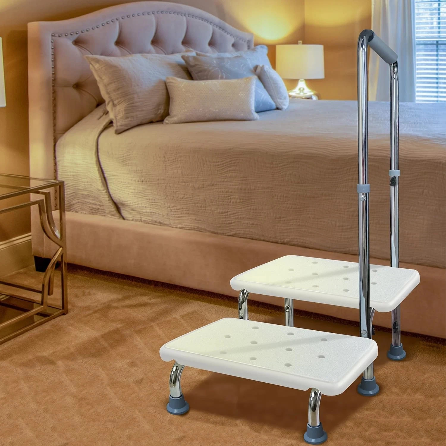 AHeavy Duty 2 Steps Medical Foot Stool Adjustable elderly Step Stool with Handle