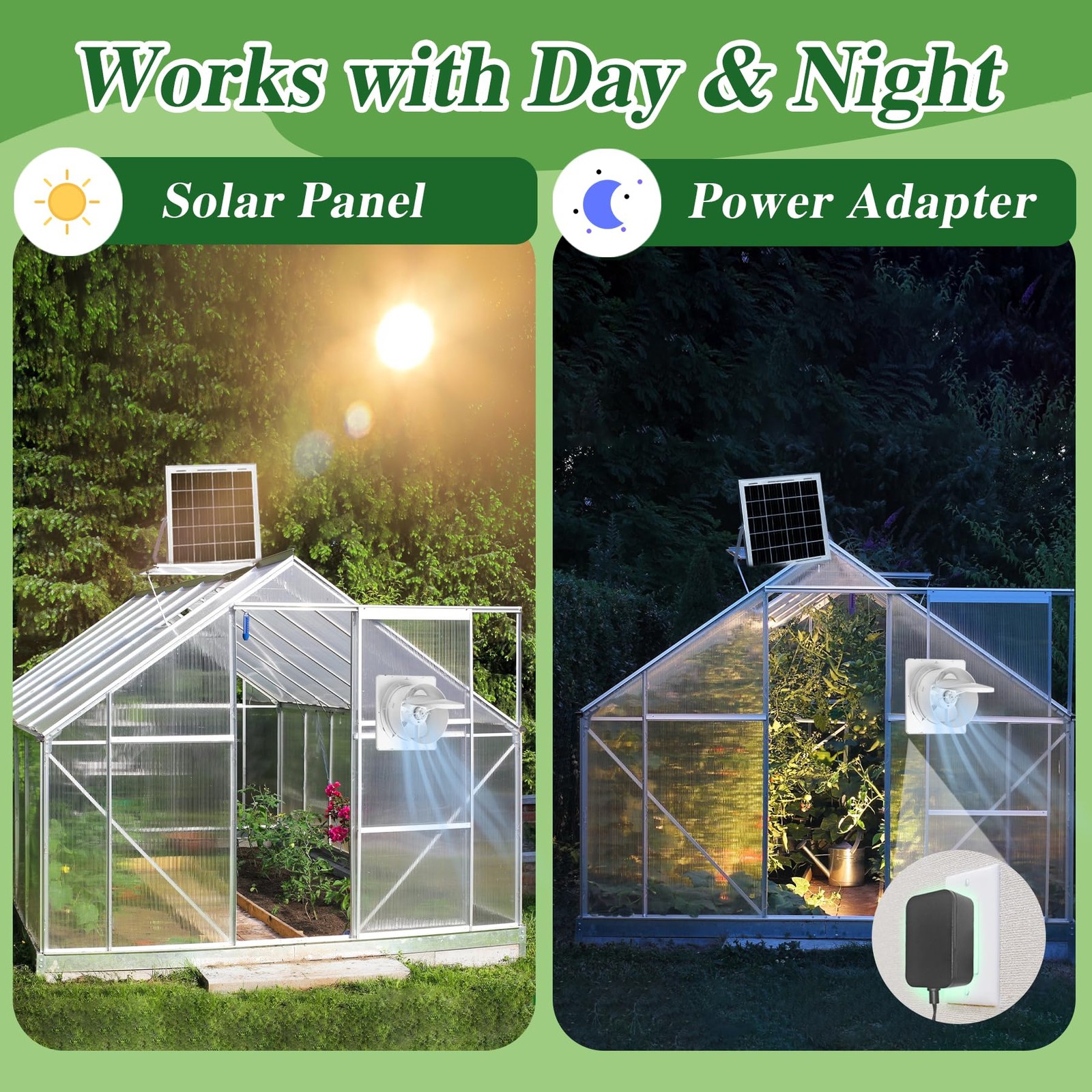 Solar Exhaust Fan, 25W Solar Panel + 8" Ventilation Vent Fan, with Power Adap...