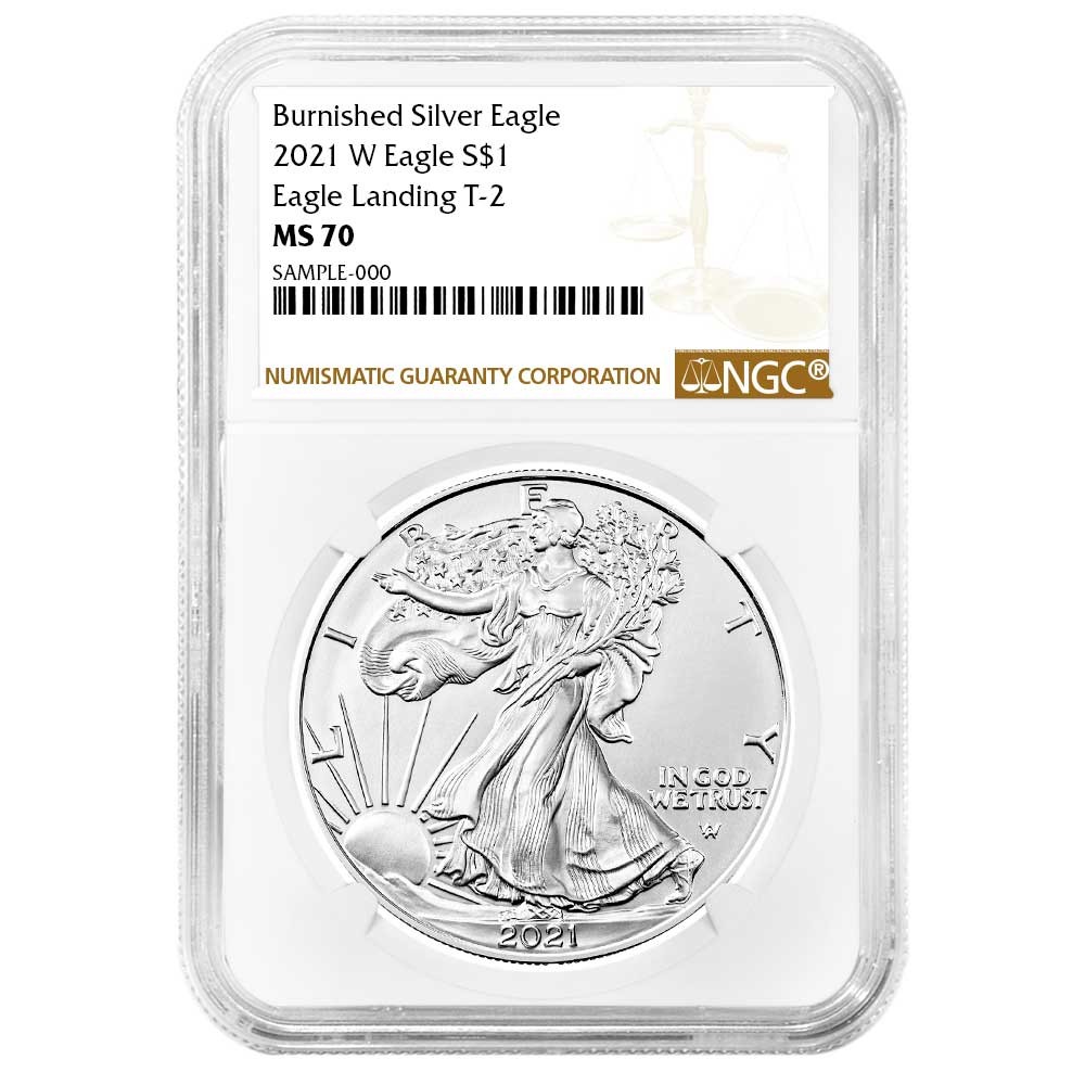 2021-W Burnished $1 Type 2 American Silver Eagle NGC MS70 Brown Label