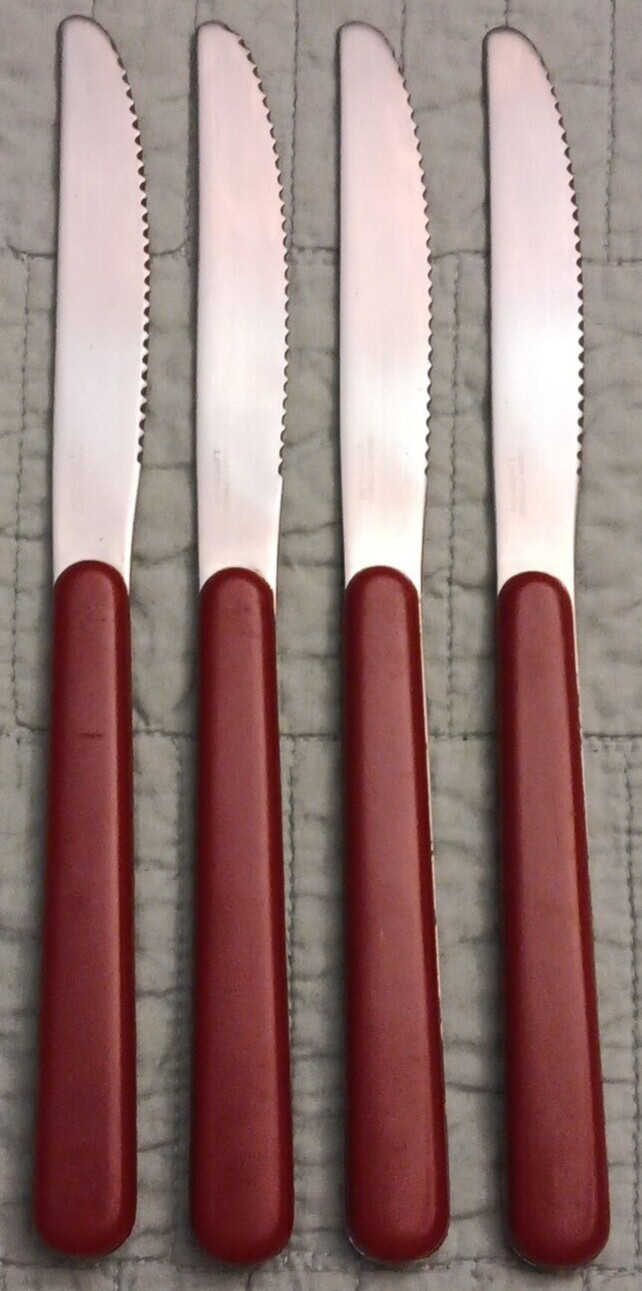 Lot Of 4 Reed & Barton Rebacraft Nouvelle Red Handle Dinner Knife Flatware Lot