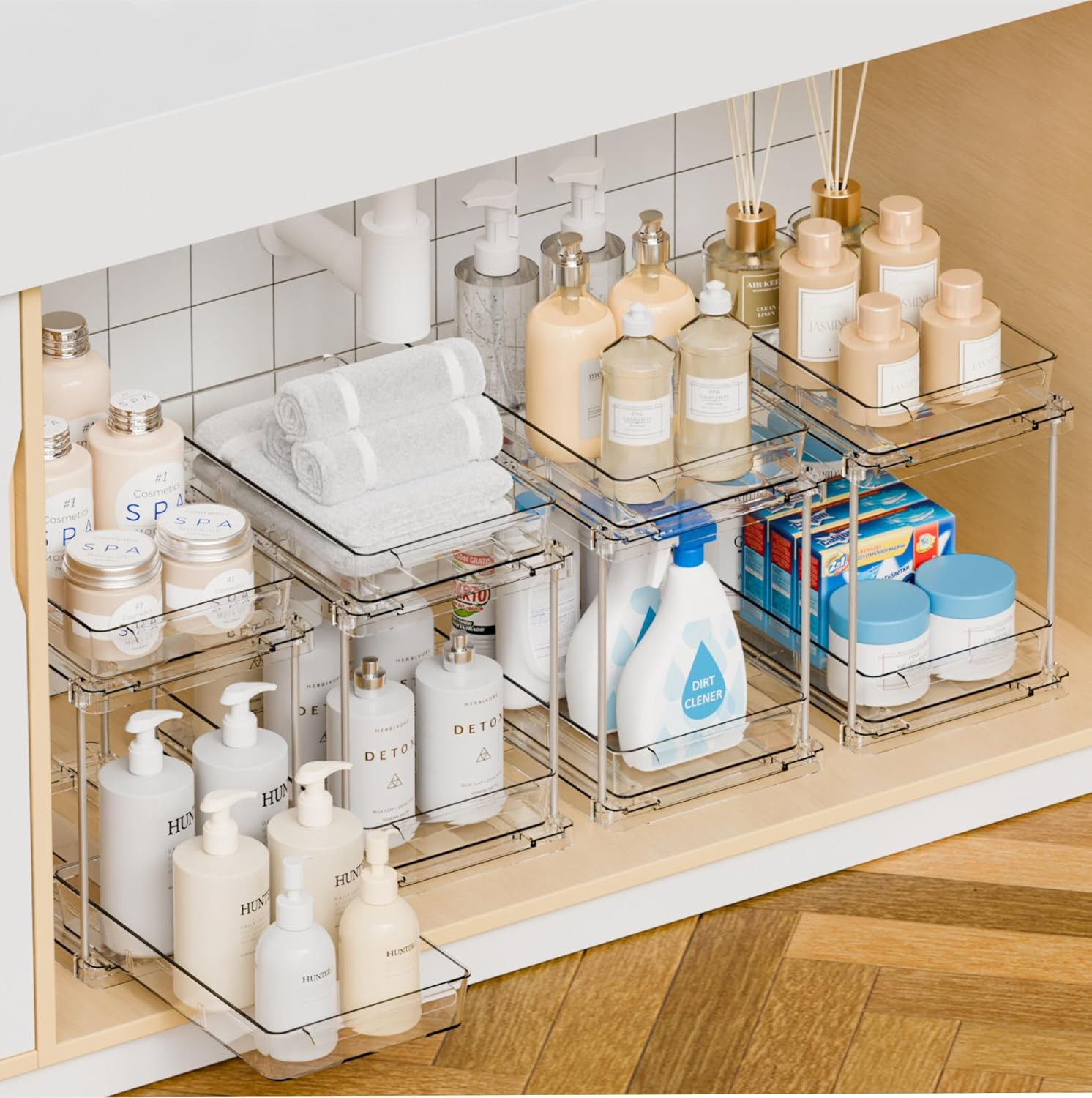4 Pack under Sink Organizers and Storage,Clear Acrylic Bathroom Organizer and Ca