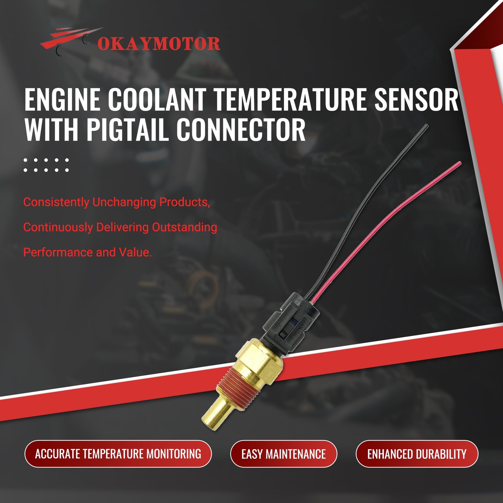 OKAY MOTOR Engine Coolant Temperature Sensor with OEM Standard, metallic
