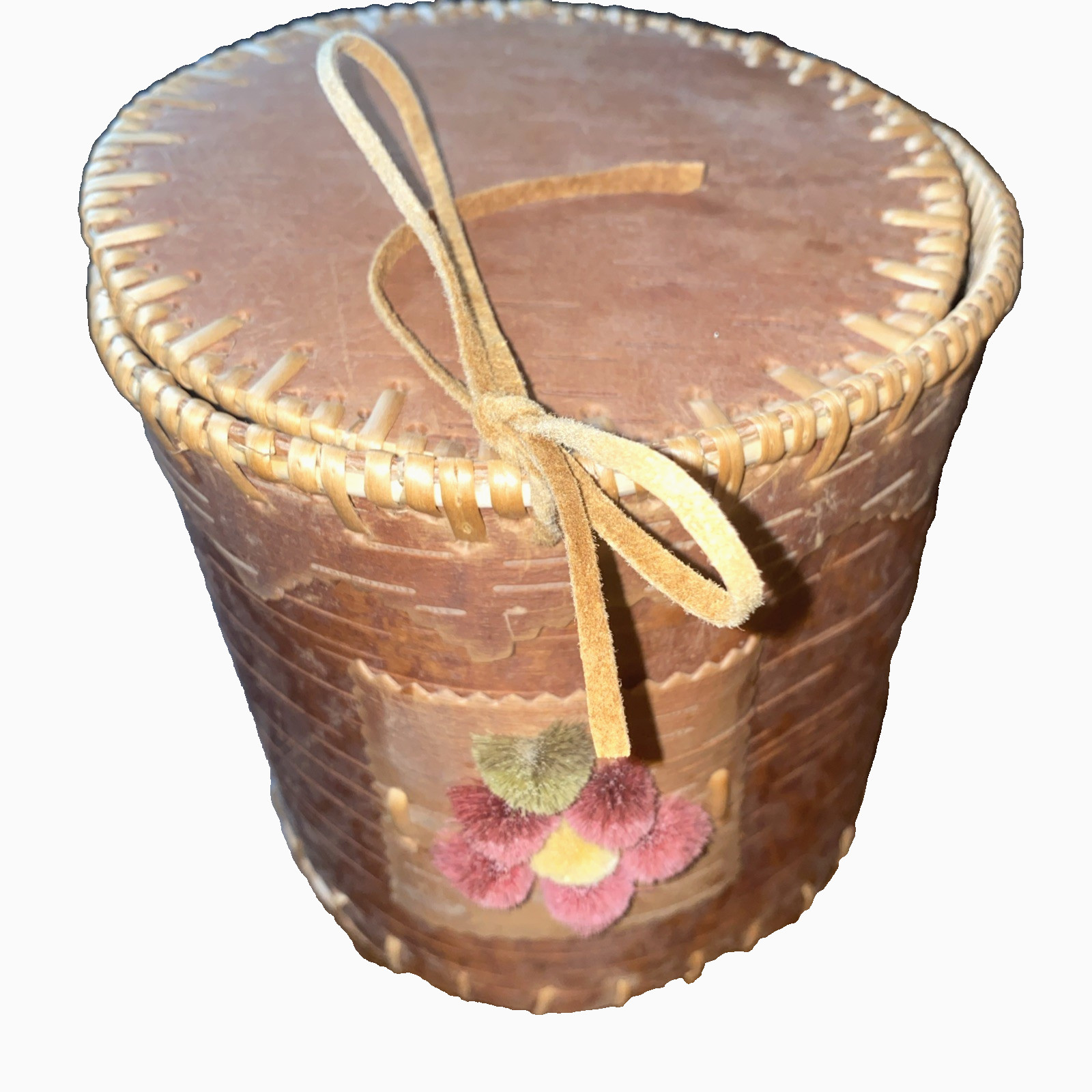 Vtg Native First Nation Basket Birch  Moose Hair Crossroads Museum AB Canada