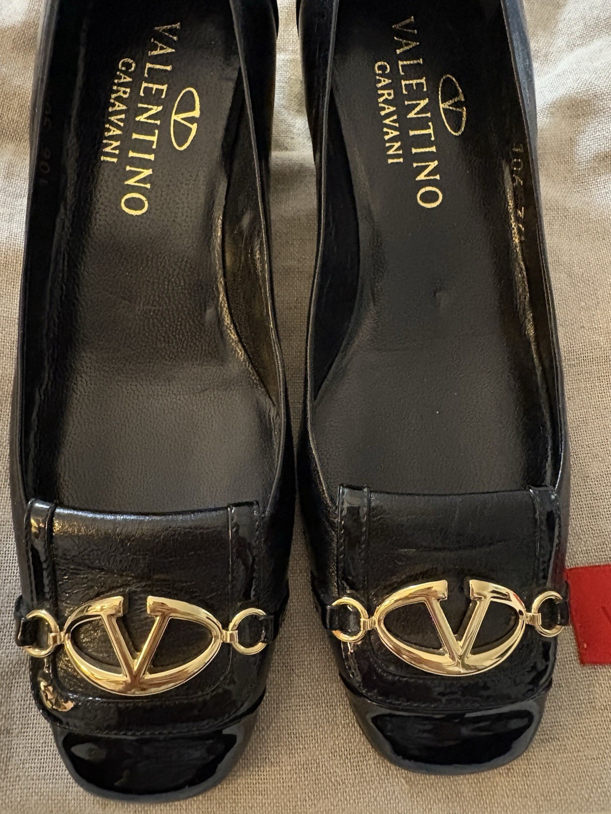VALENTINO Black Leather Slip On Block Shoes Size 36.5