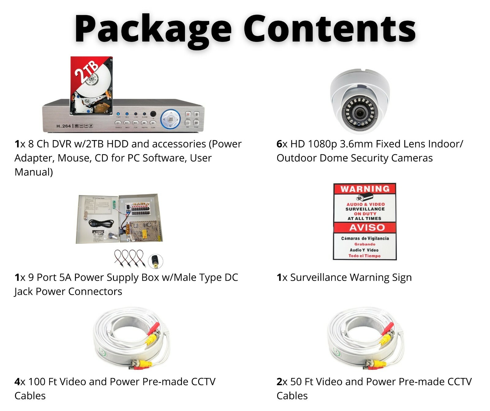 8 Channel CCTV Security Indoor Outdoor Camera System 2TB Recording Memory