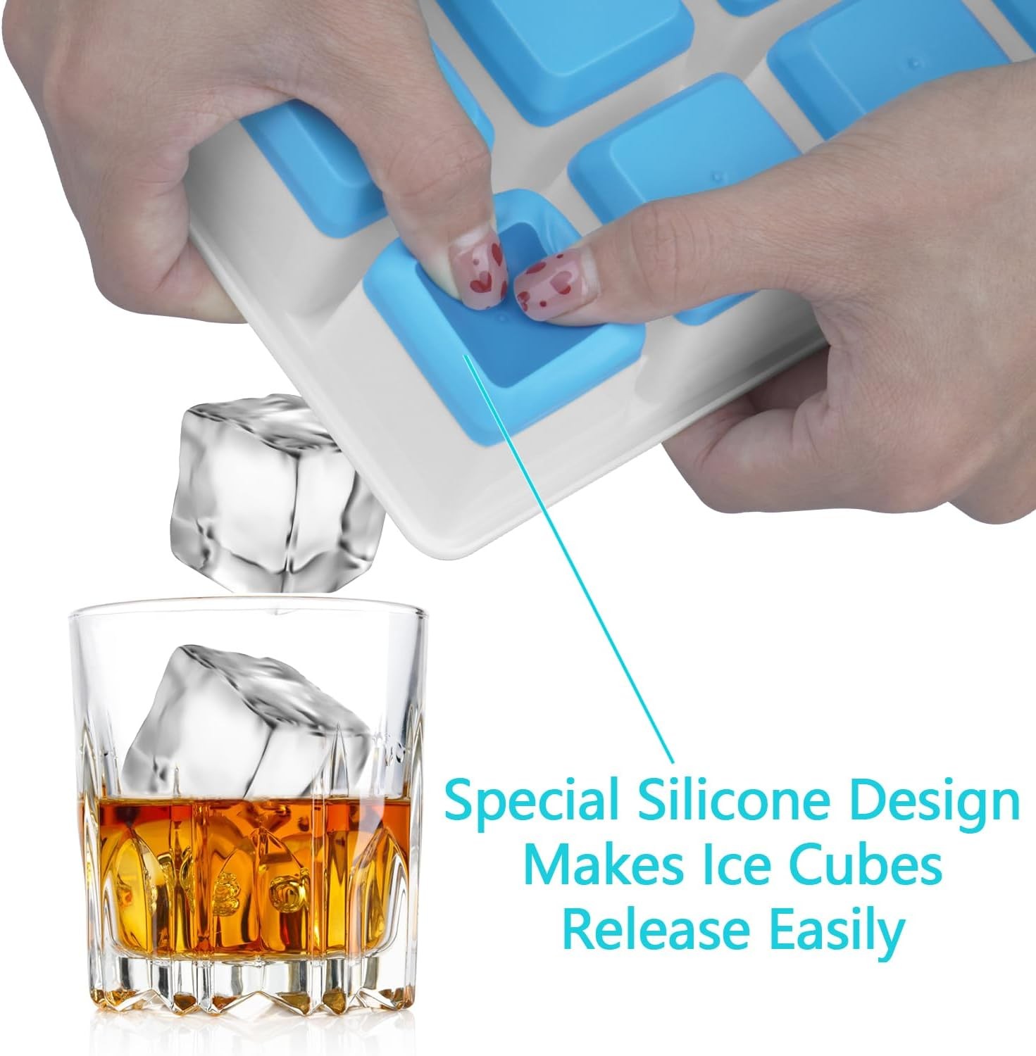 Large Ice Cube Trays 2 Pack Silicone Easy-Release & Flexible Ice Cube Molds