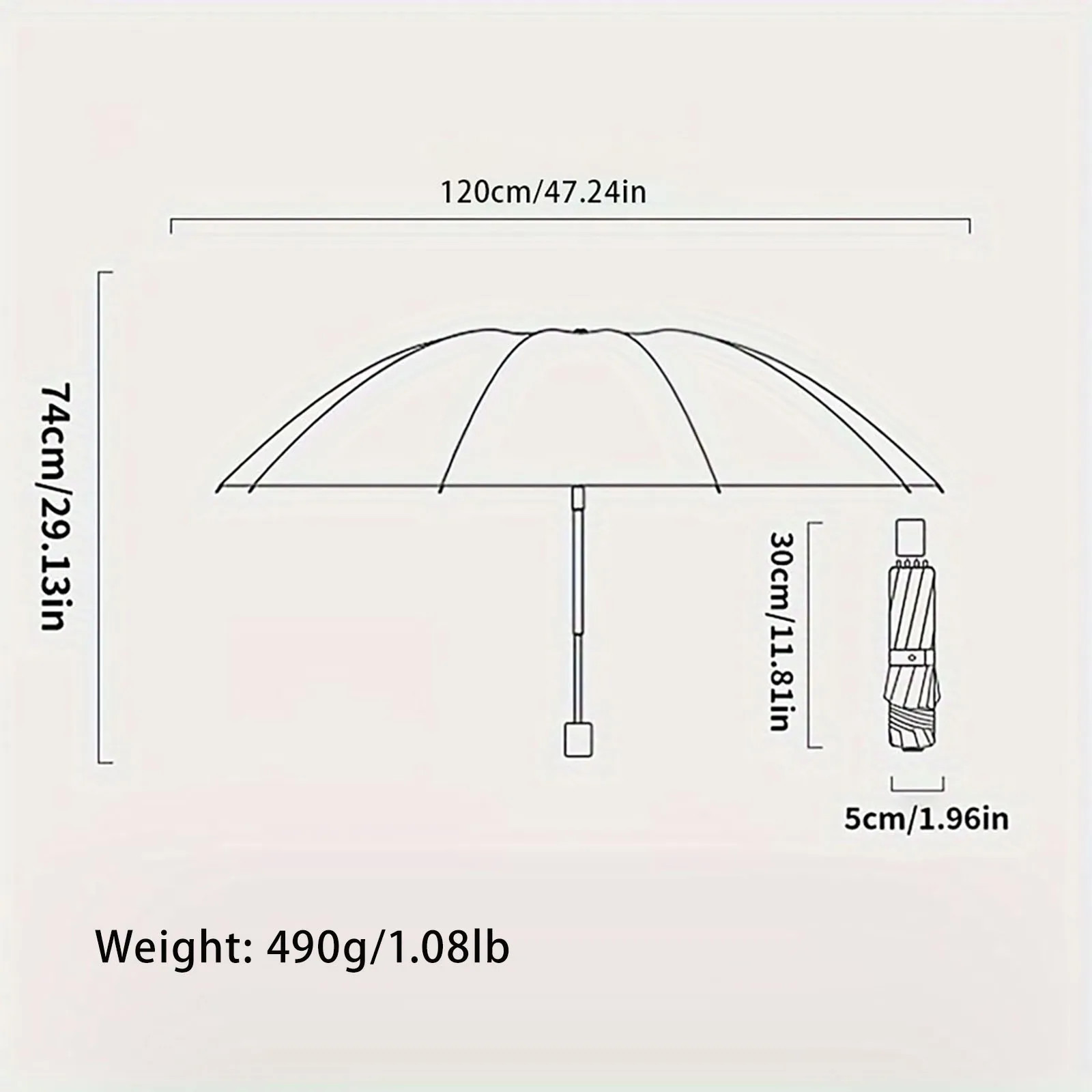 125cm/51.18 Inch12-bone Umbrella, Reinforced Umbrella Frame, Strong Waterproof W