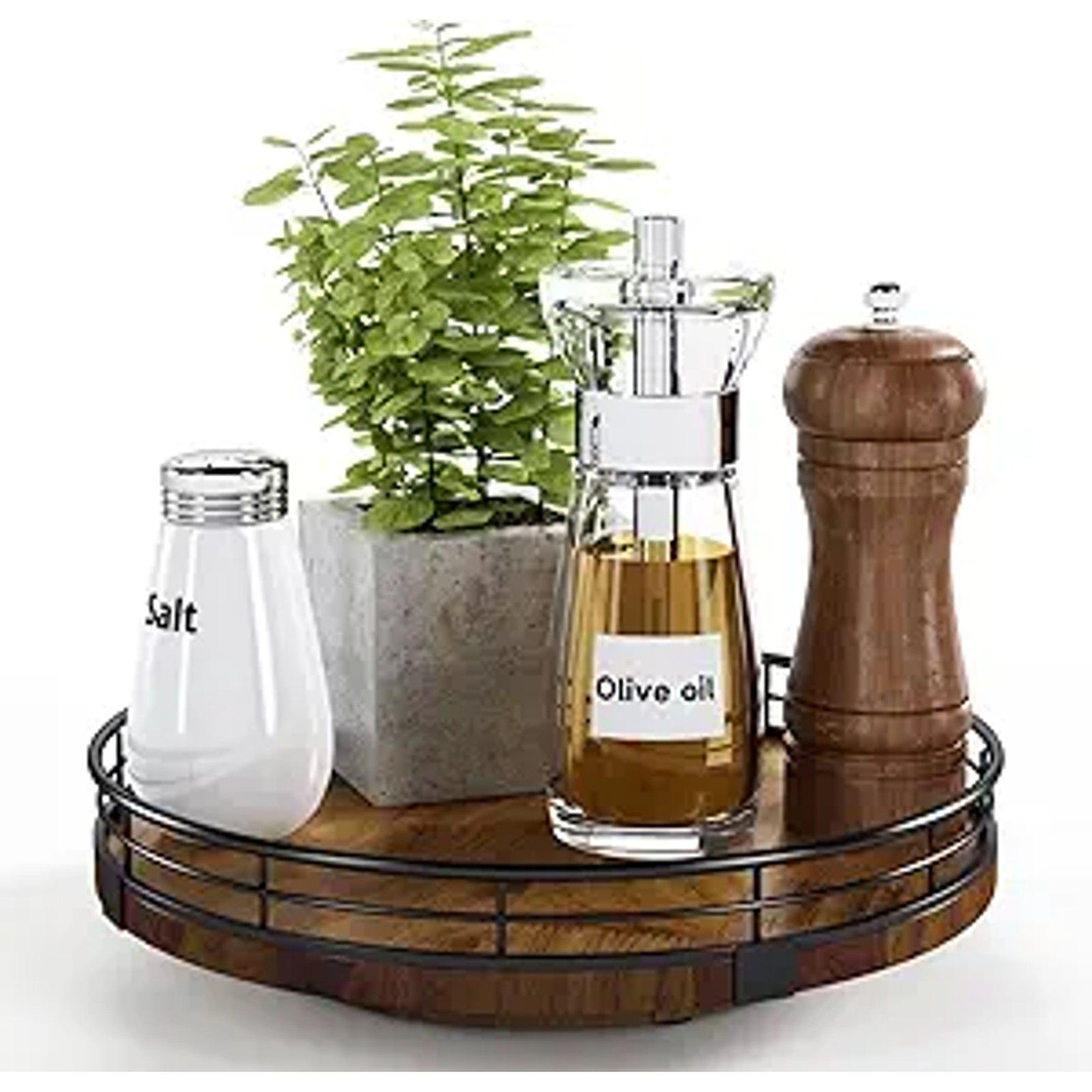 9 Inch Oak Wood Lazy Susan Turntable Organizer 360 Rotating Kitchen