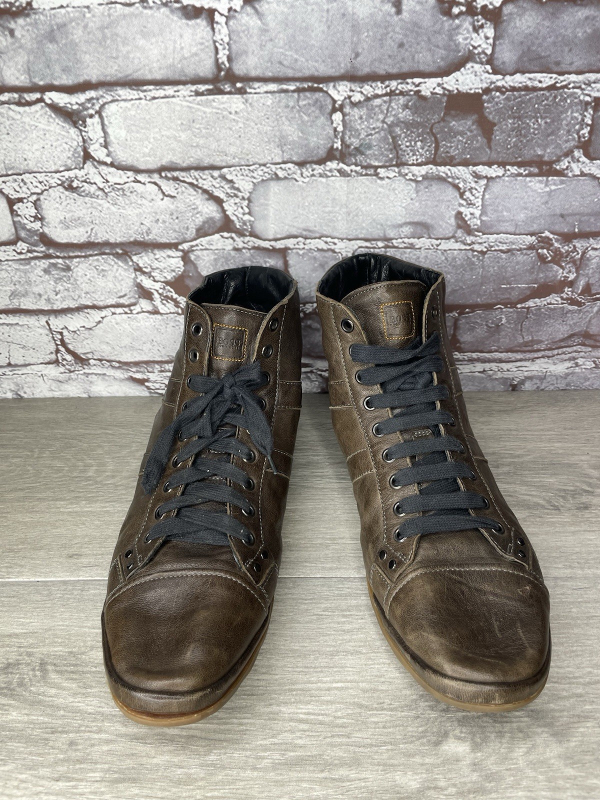 Hugo Boss Men Sz 43 US 10 Brown Leather High Top Fashion Lace Up Sneakers Shoes