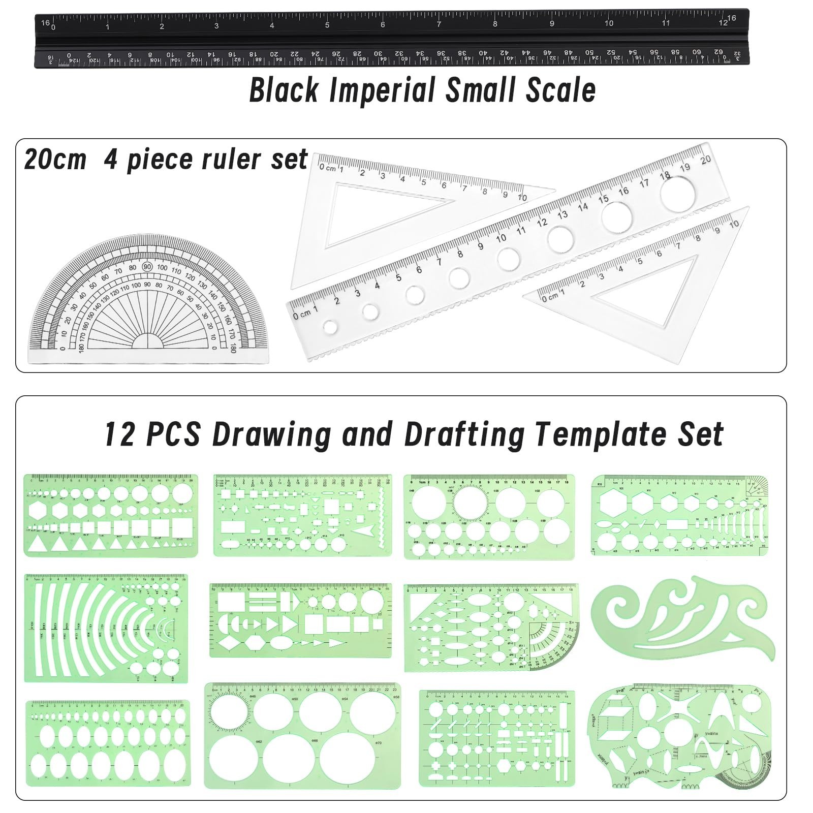 18 Pcs Geometric Drawings Templates, Drawing Stencils, Ruler Set, Circle Temp...