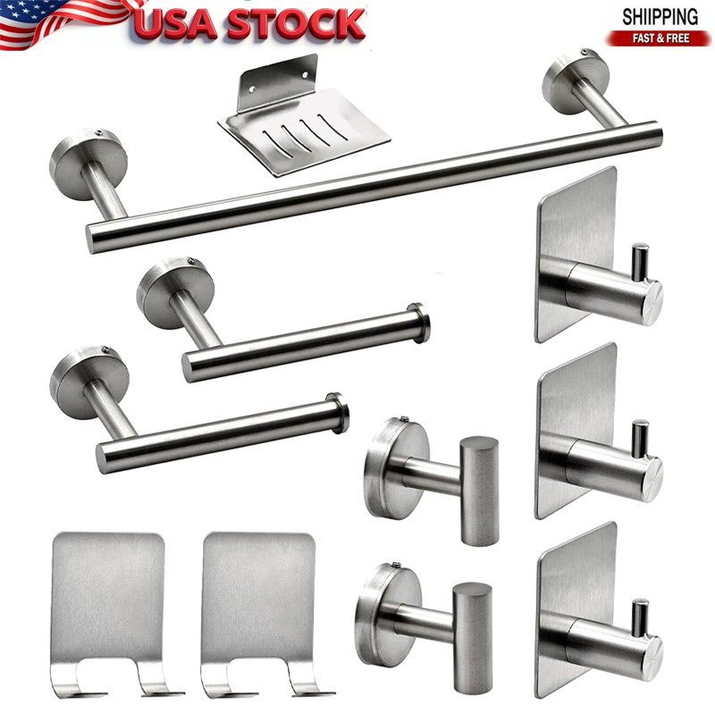 11 Pcs Silver Bathroom Hardware Set Stainless Steel Towel Bar Towel Racks Hooks