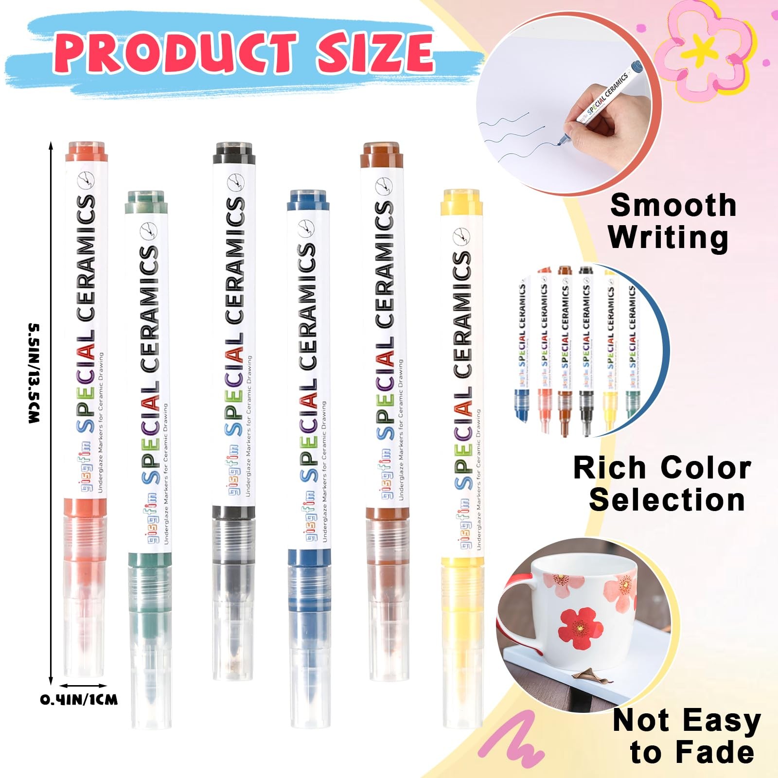 6 Pcs Underglaze Colored Pen for Pottery Ceramics Underglaze Marker DIY Ceram...