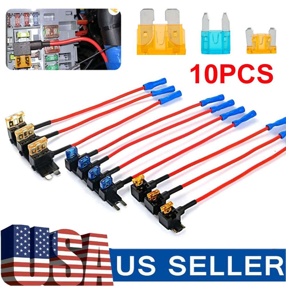 10PC Add-a-Circuit Fuse Tap Adapter Kit w/ Standard & Mini Tap Blade Fuse Holder