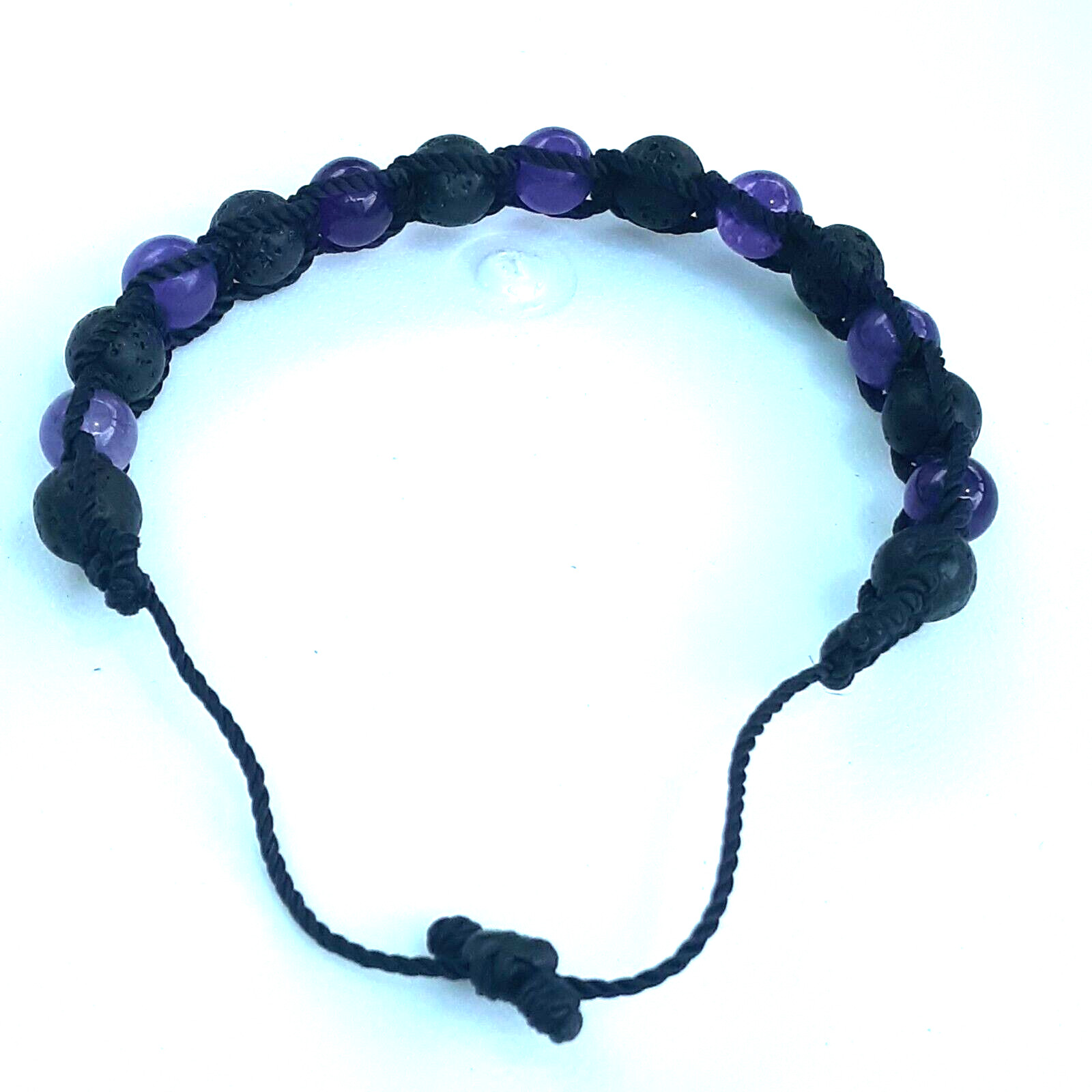 Protection Bracelets 7 Amethyst and 8 Lava Beads in Black string