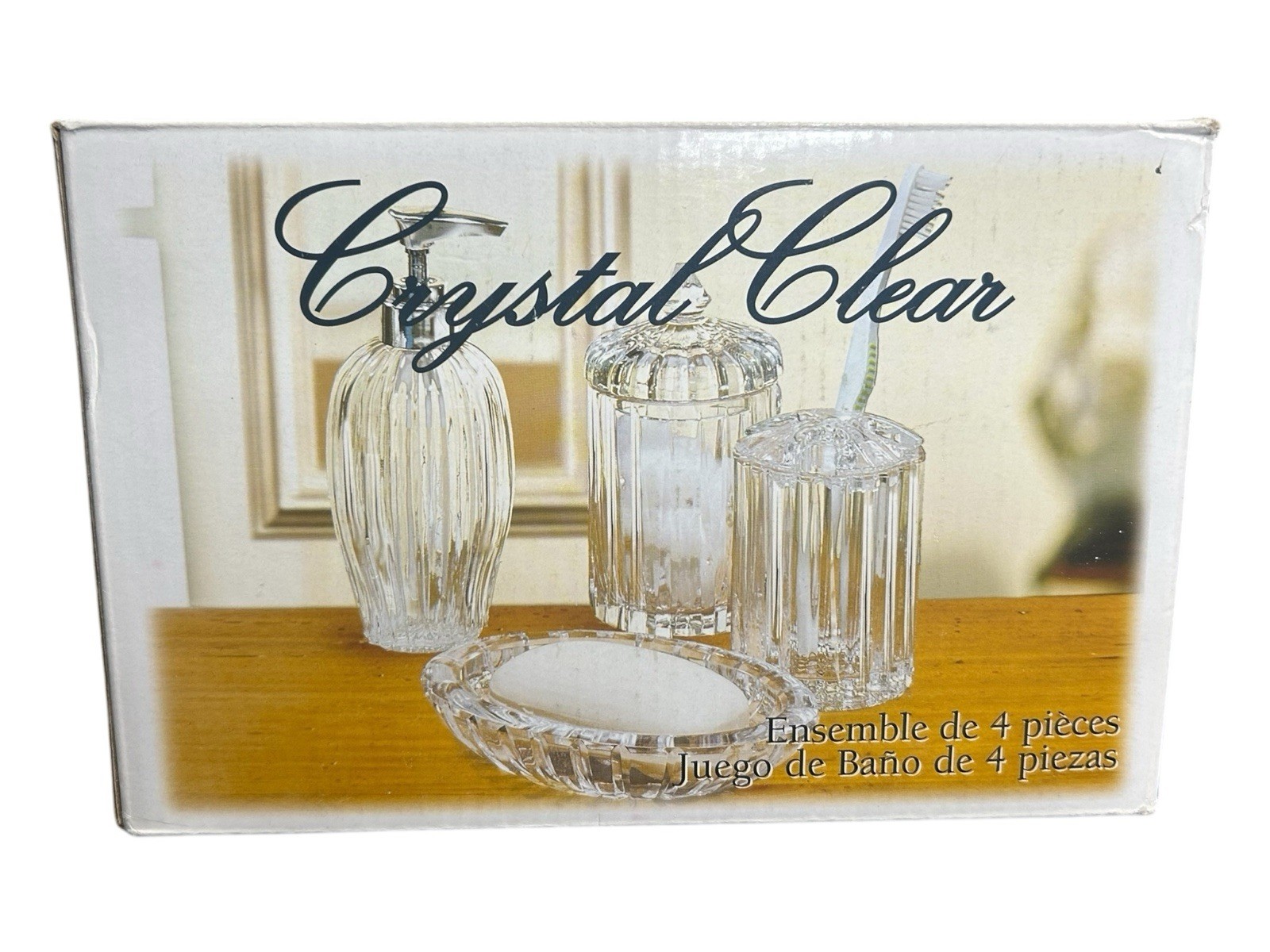 Crystal Clear Alexandria Crystal 4 Piece Bathroom Counter Set NIB