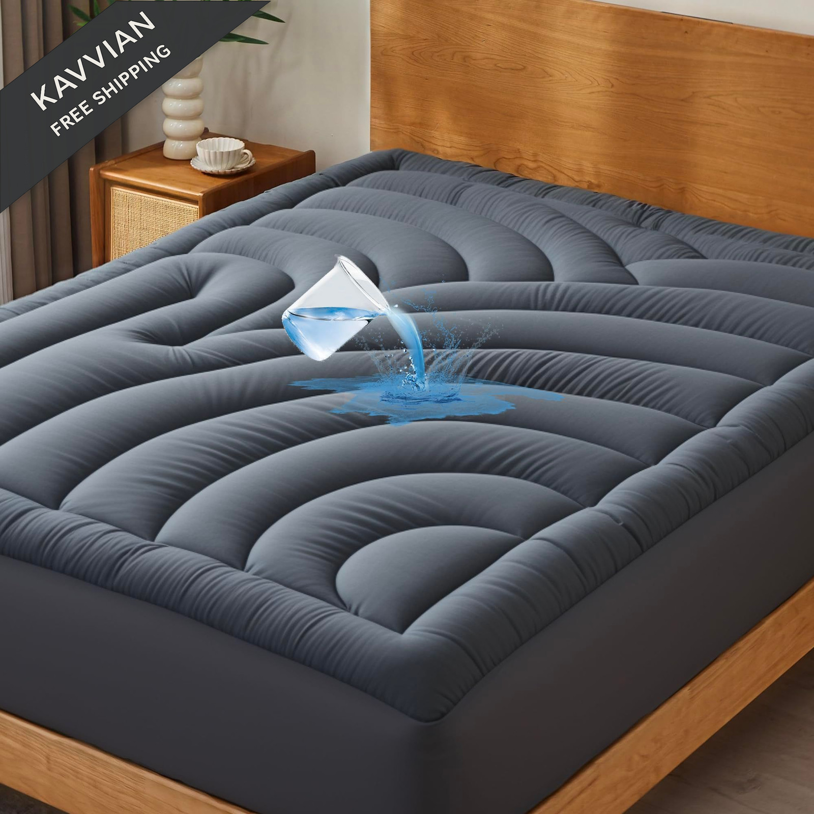 Waterproof Mattress Pad Queen, Quilted Fitted Queen Grey