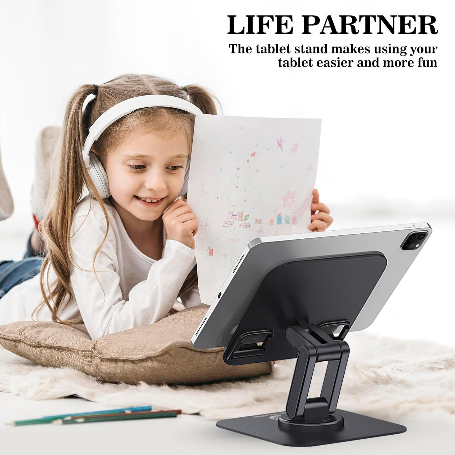 Ipad Stand, 360° Rotating Adjustable Foldable Ipad Tablet Stand Holder for Desk
