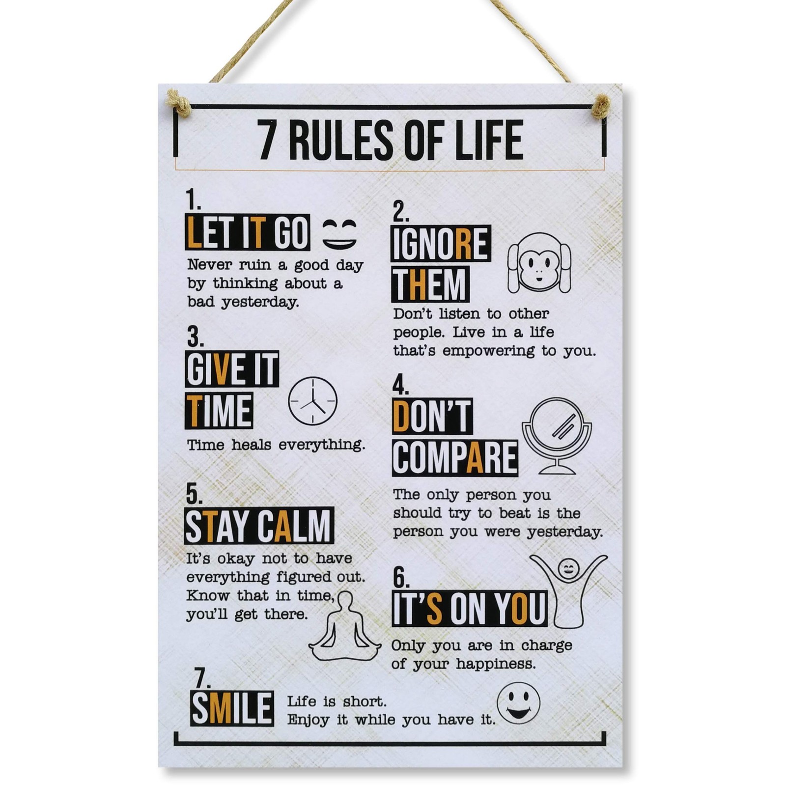 CARISPIBET 7 Rules of Life | Decoration sign happy and inspiring uplifting ho...
