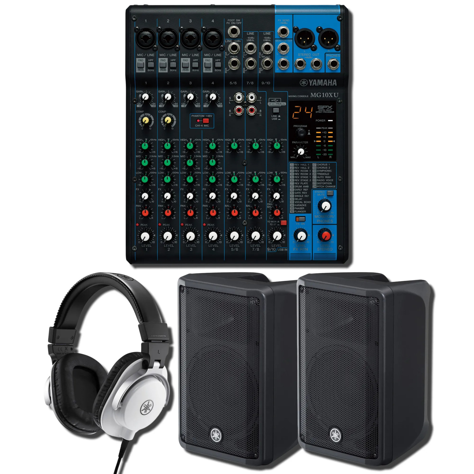 Yamaha MG10XU 10-Ch USB Mixer w/ 2x DBR10 700W Speakers & HPH-MT5W Headphones
