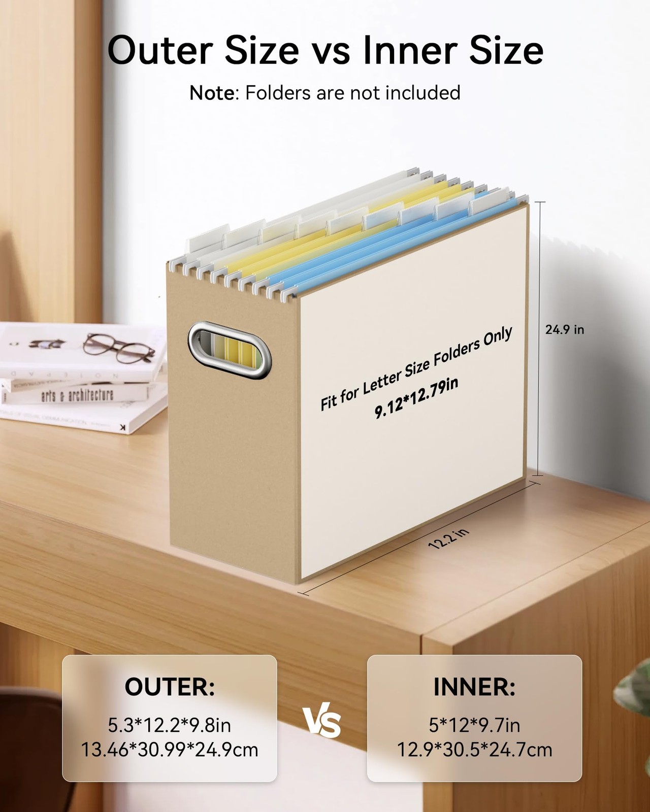 Portable Collapsible Cardboard File with Handle for Letter-Size