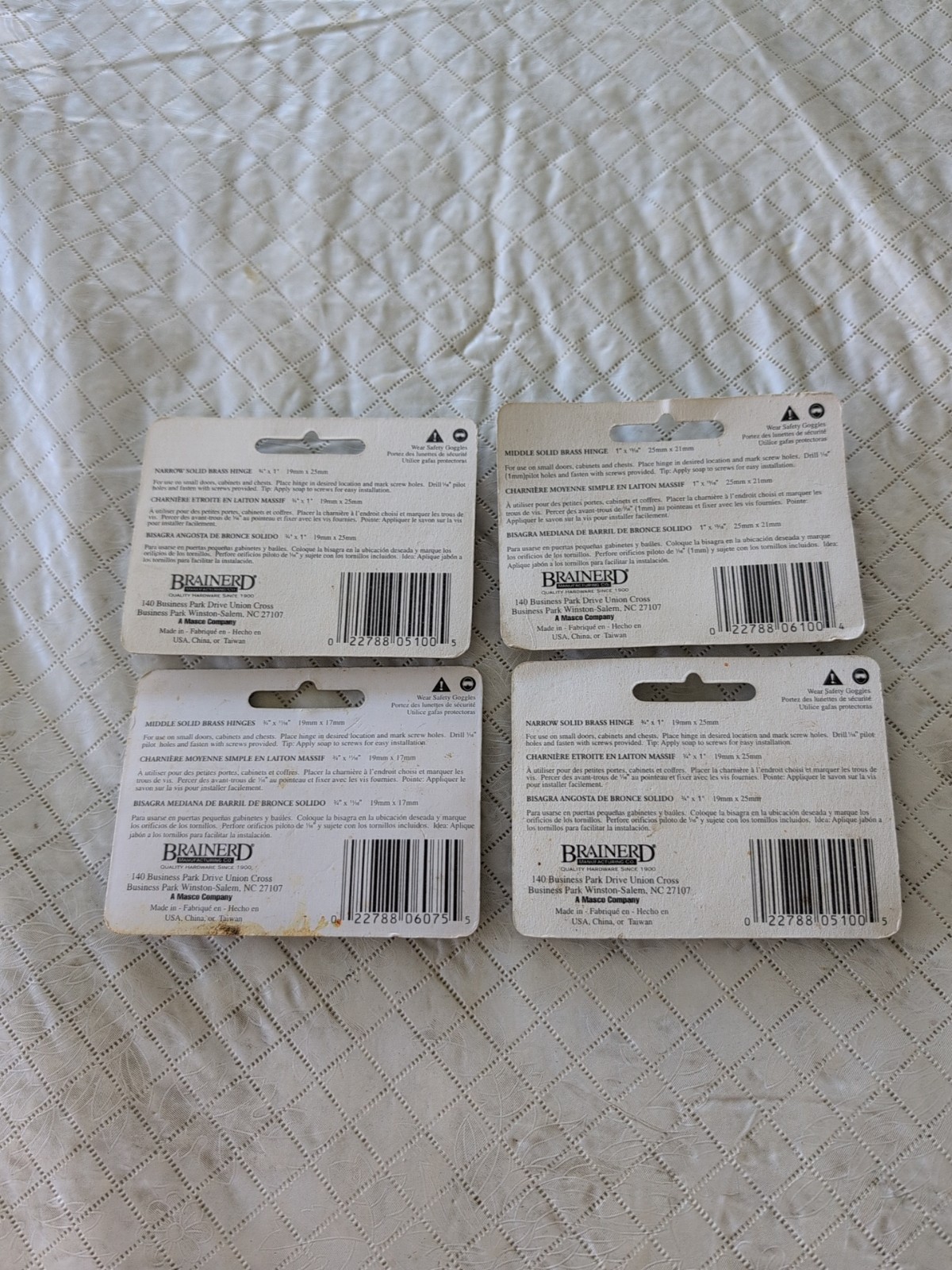 Brainerd's Solid Brass Hinges, 4 Brand New, Unopened Packages Assorted Sizes