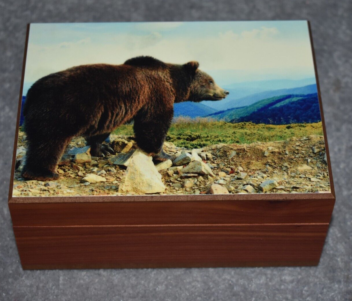 #4582 BROWN BEAR KEEPSAKE JEWELRY WOOD CEDAR BOX 4.5" X 6"