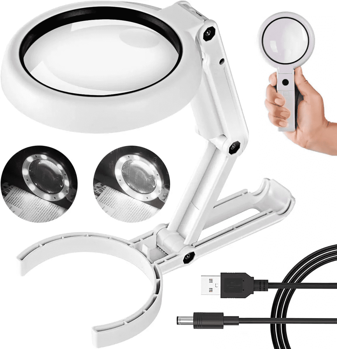 5X 11X Magnifying Glass Magnifier With Light 8 LED Foldable Stand Table Reading