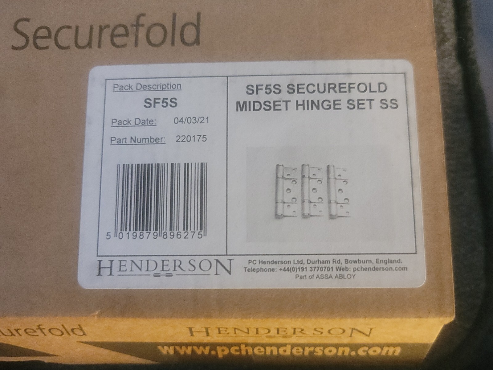 Henderson Securefold SF5S Midset Hinge Handle - 220175
