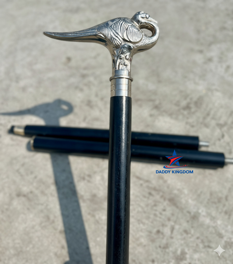 Antique Handle Hercule Poirot Swan Style Brass Walking Stick Chrome Antique Cane