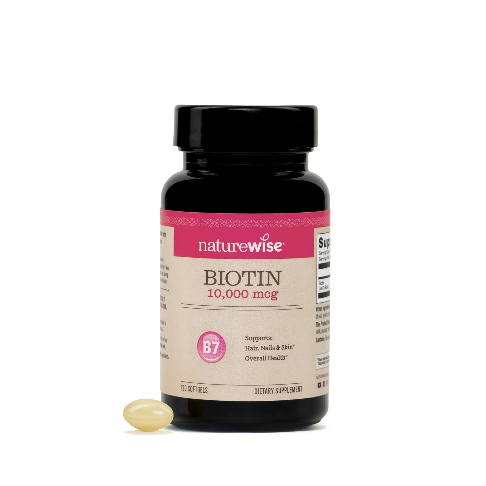 NatureWise High Potency Biotin 10,000 mcg 120 Count (Pack of 1), Yellow
