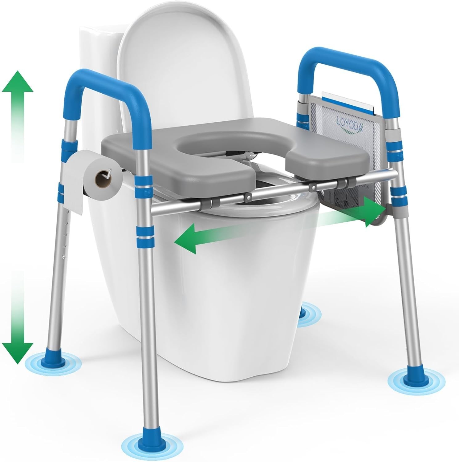 Adjustable Raised Toilet Seat with Arms 500lb Fits Round & Elongated Toilets