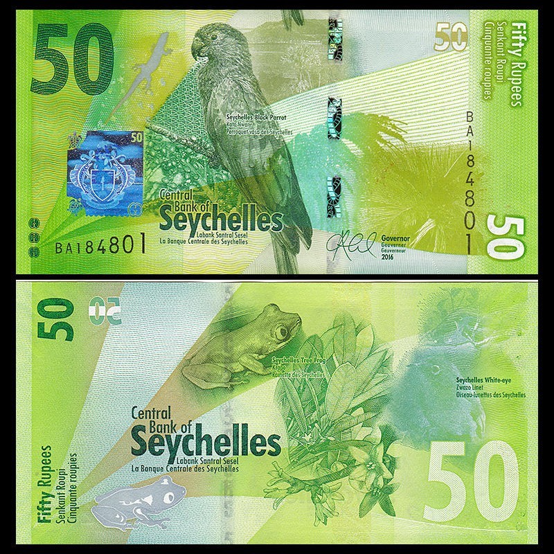 SEYCHELLES: 50 Rupees Banknote 2016 Paper money Flora and Fauna UNC condition
