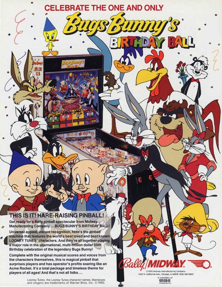 1991 Bally / Midway Bugs Bunny's Birthday Ball Pinball Machine Maintenance Kit