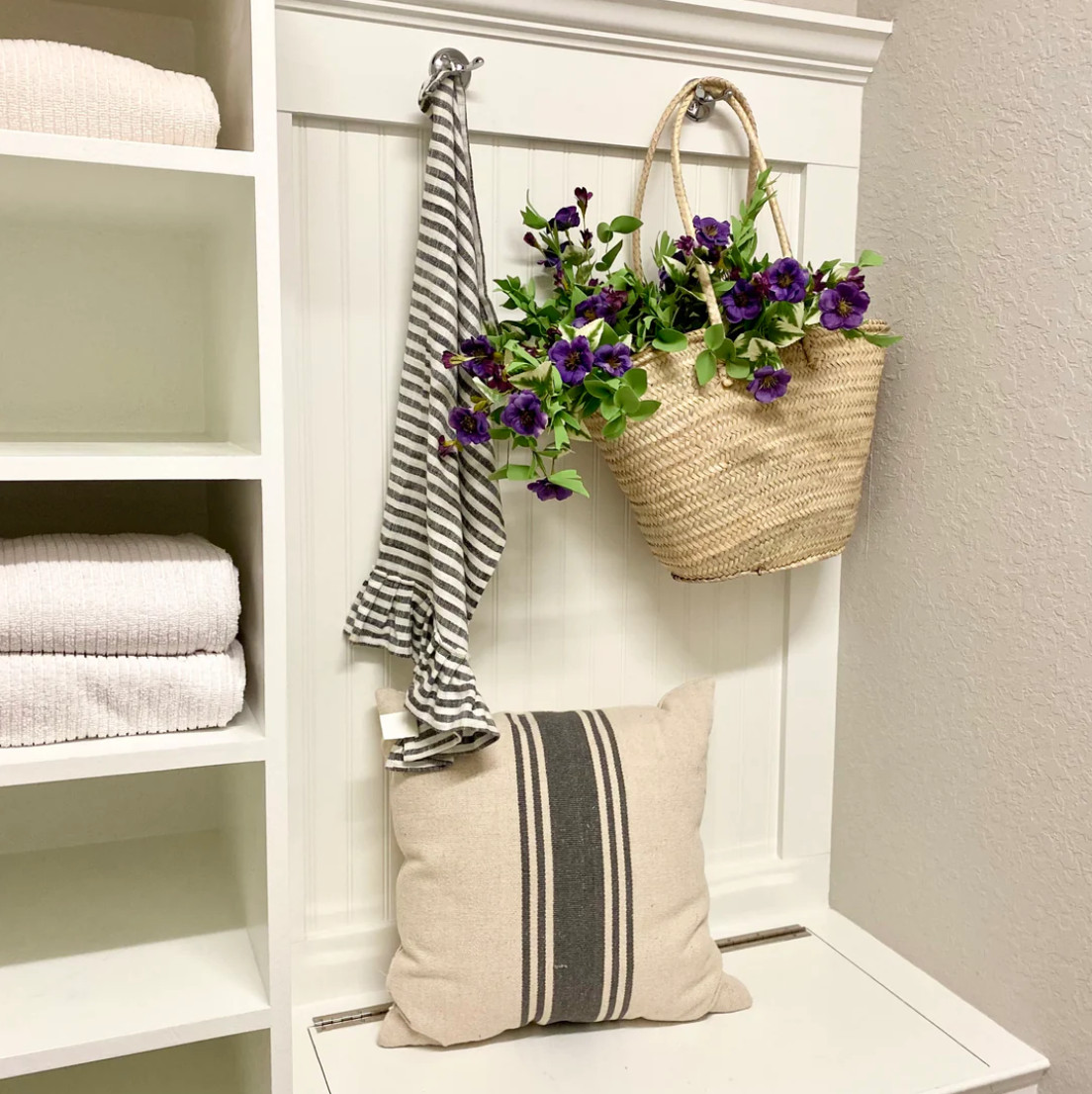 NEW! Straw Market Basket French Country Style Tote Hand-Woven Large Handles