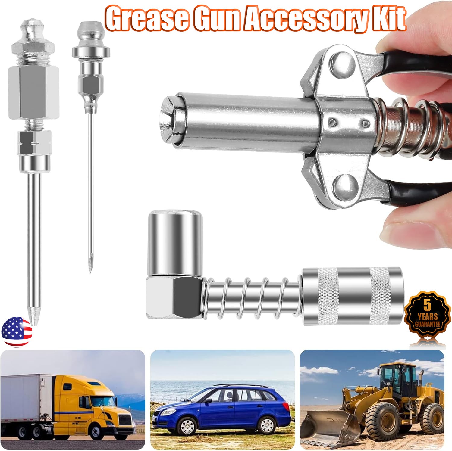 Grease Gun Accessory Kit 90 Degree Coupler Adapter Grease Needle Tips Dispenser-