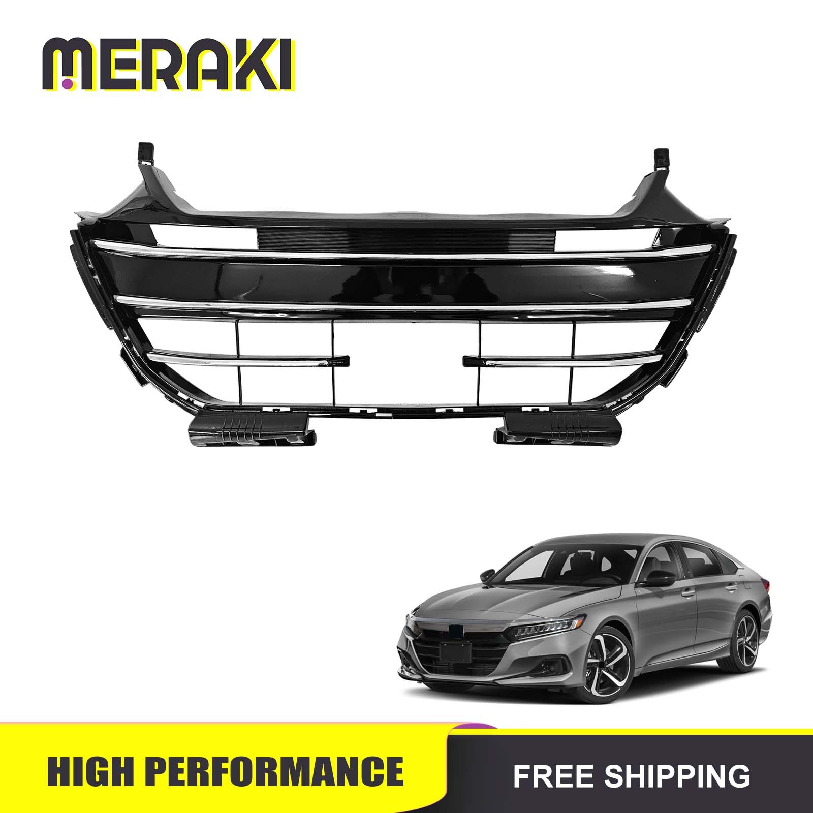 Front Bumper Lower Grille W/Chrome Trim Black For 2021 2022 2023 Honda Accord