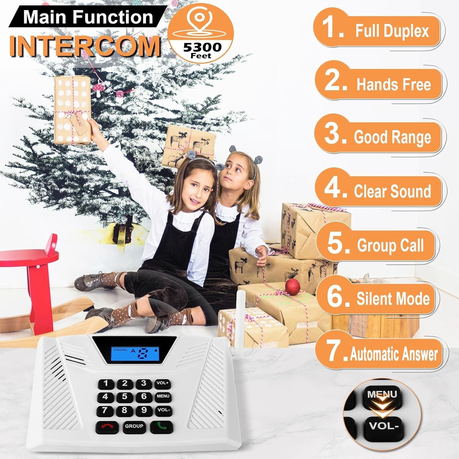 Wireless Home Intercom System 4 Pack Long Range Hands Free Two Way