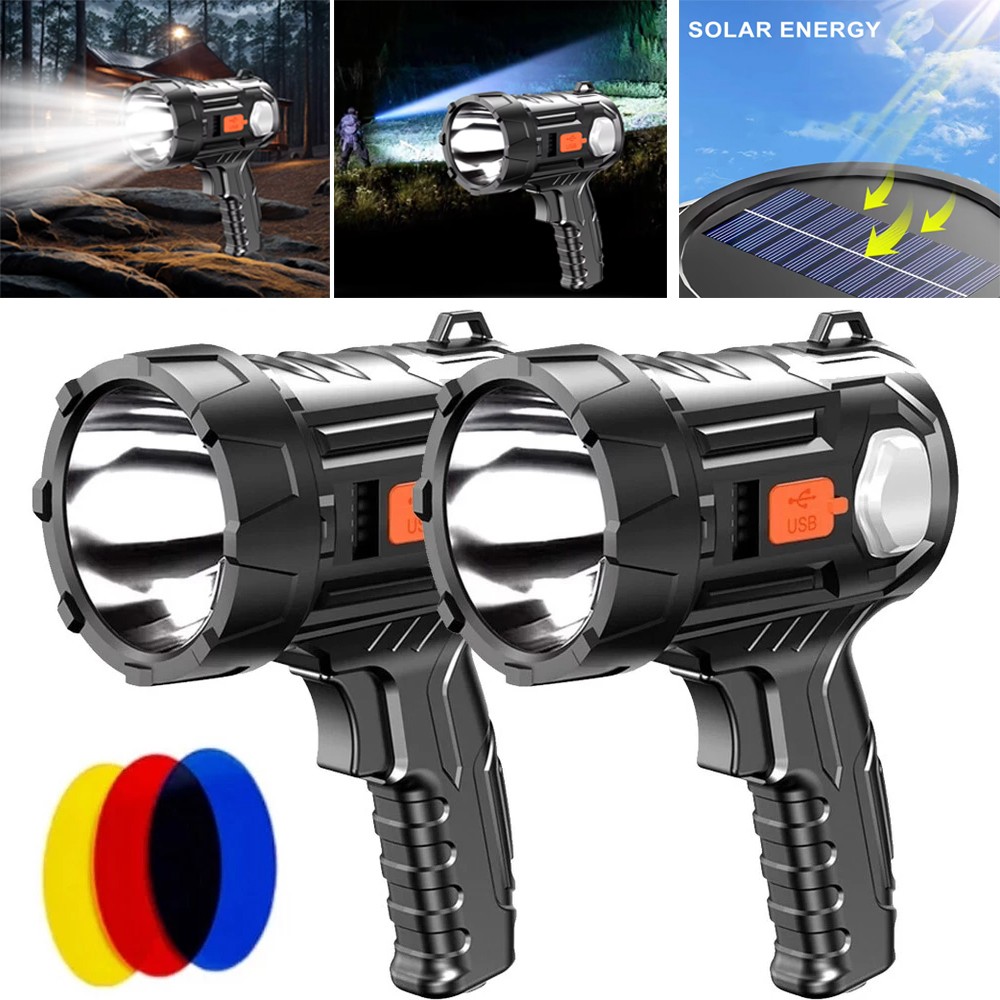 900000000LM Bright Solar/USB Rechargeable LED Spotlight Flashlight Searchlight
